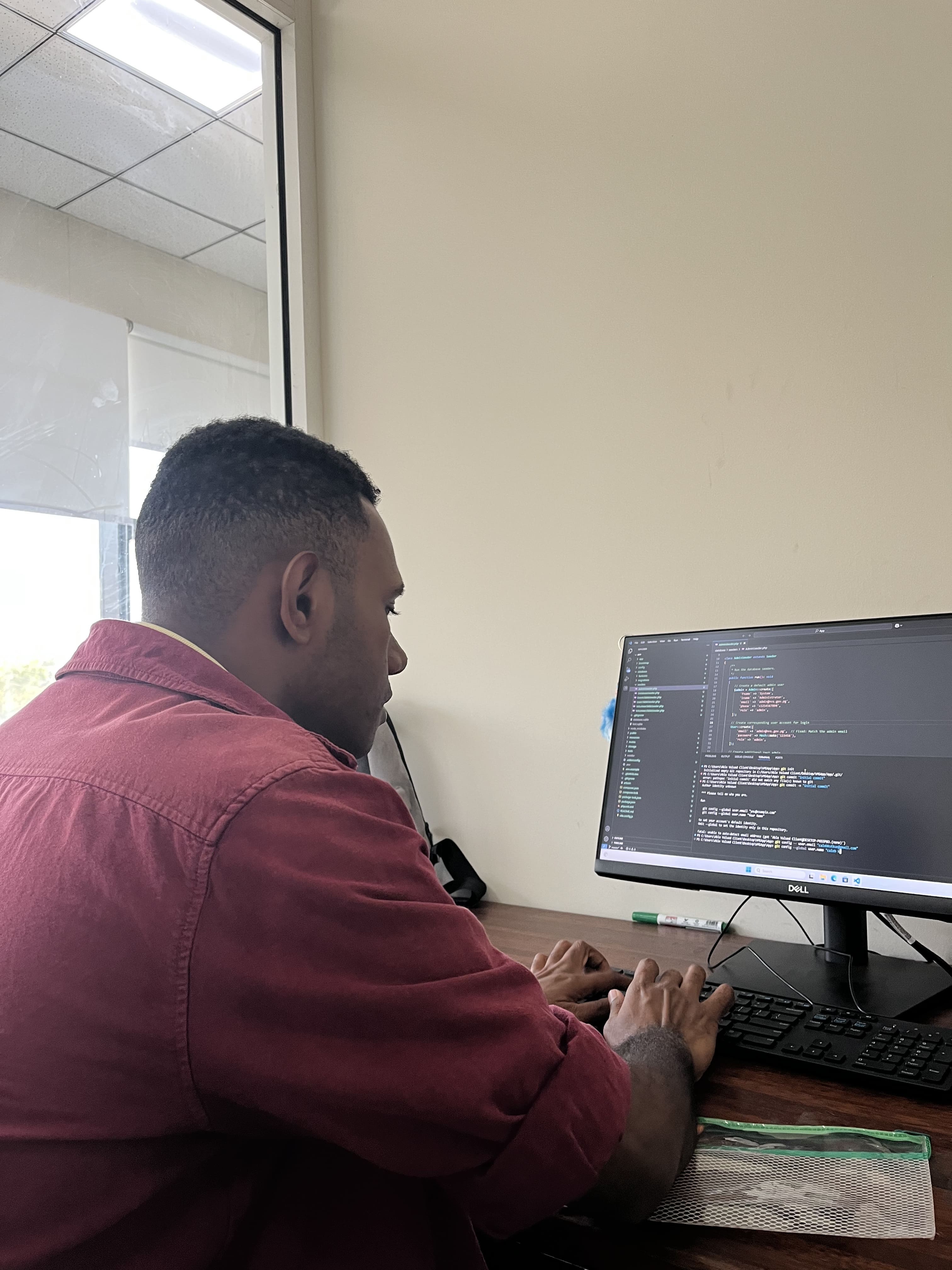 Caleb Kutkue developing the VMS project